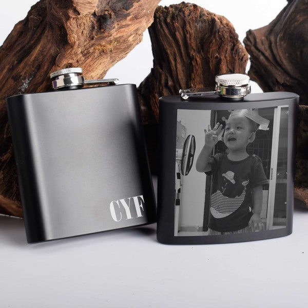 Personalised Custom Engraved Stainless Steel (6oz) Hip Flask, Custom Groomsmen Gift Engraved Photo, Flask for Men