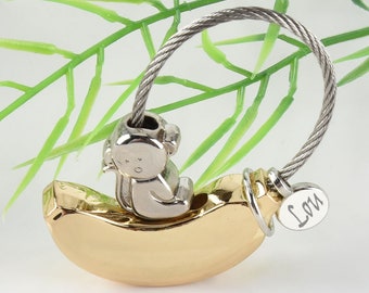 Cute Gift Monkey Chain with Personalized Engraved Message Banana Bag Charm Anniversary Gift, for Girl Friend or Boy Friend Gift