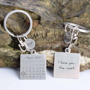 Anniversary Keychain custom highlighted with Heart, Calendar Keychain Personalized Date Keyring