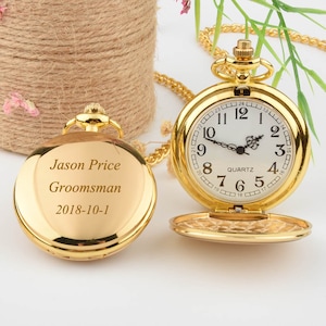 Engraved Pocket Watch Custom Pocket Watch Personalized Men Gift - Groomsmen Gift Best Man Gift - Pocket Watch as Monogram Gift For men- Gold