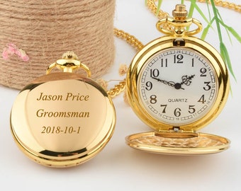 Engraved Pocket Watch Custom Pocket Watch Personalized men Gift - Groomsmen Gift Best Man Gift - Pocket Watch as Monogram Gift For men- Gold