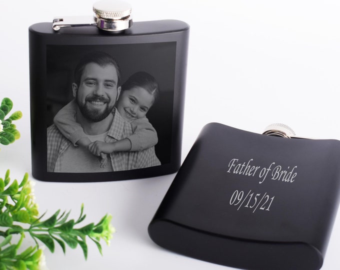 Flask Personalized, Photo Flask For Men, Picture Engraved Flask Wedding, Flask Groomsmen, Flask For Him