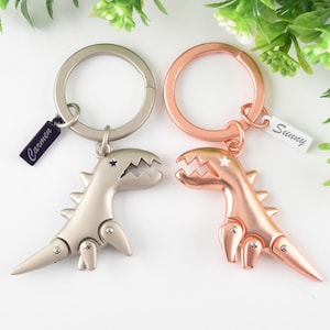 Keychains for Him or Her Dinosaur Keychain dinosaur party keyring - boyfriend gift anniversary- Custom dinosaur keyring-  Gift Couple