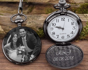Orologio da tasca con foto incisa, regalo di anniversario personalizzato, orologio da tasca personalizzato per il marito - regalo per lo sposo per lui