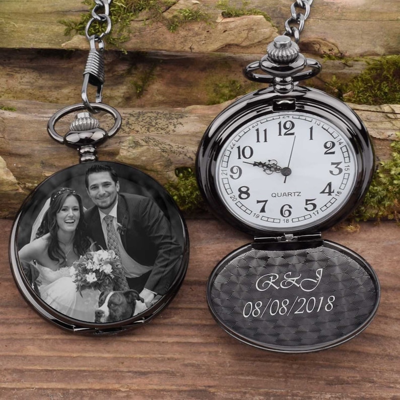 Pocket Watch Engraved Photo Anniversary Personalized Gift Etsy