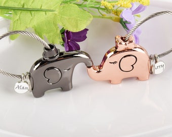 Gepersonaliseerde sleutelhangerset met olifant, sleutelhanger met dierenmotief, jubileumcadeau, huwelijksgeschenk