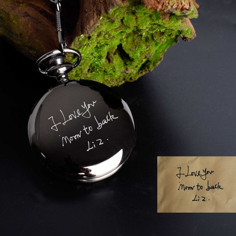 handwriting engraved on front of pocket watch