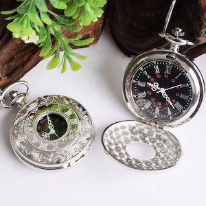 Reloj de bolsillo vintage con números romanos, personalizado para hombre. Regalo personalizado. Grabado láser.