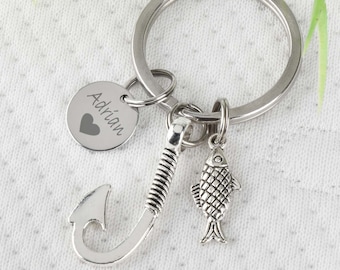 Engraved Fish Keychain, Personalized Fishing Gift