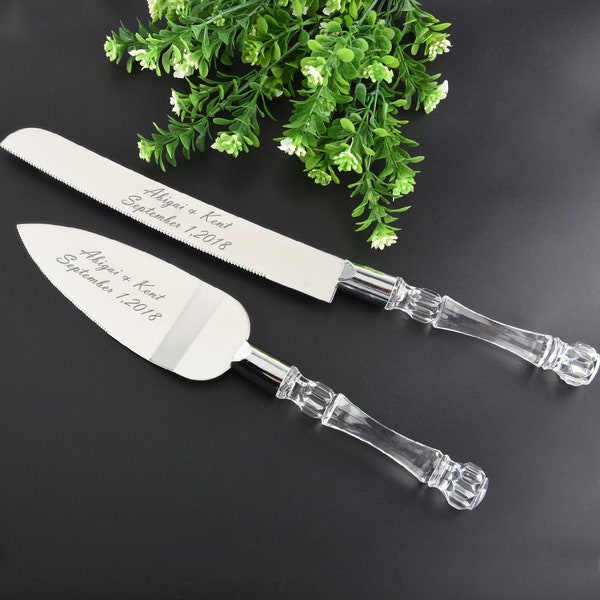 Engraved Wedding Cake Knife and Server Set, Personalized Bridal Gift