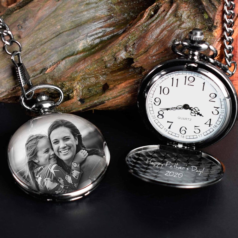 Pocket Watch Photo Engraved Necklace Anniversary ...