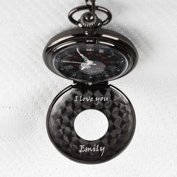 Personalized Black Pocket Watch – Engraved Monogram Gift  display picture 1