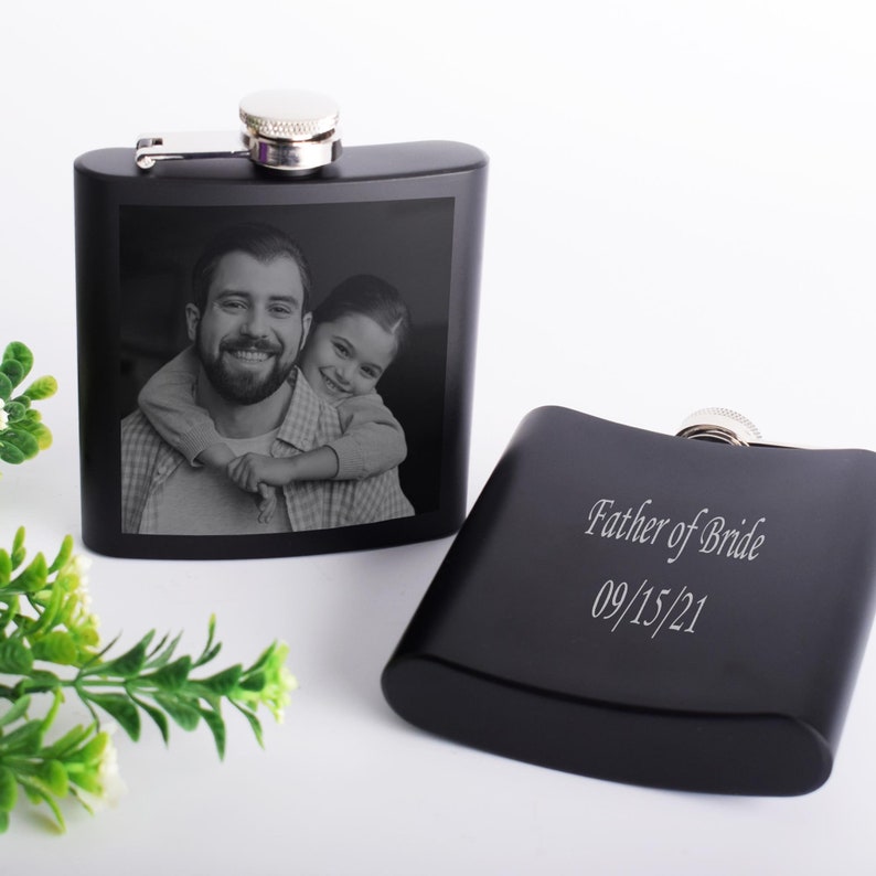 Stainless Steel Personalized Black Flask Engraved Photo, Gift For Dad image 4