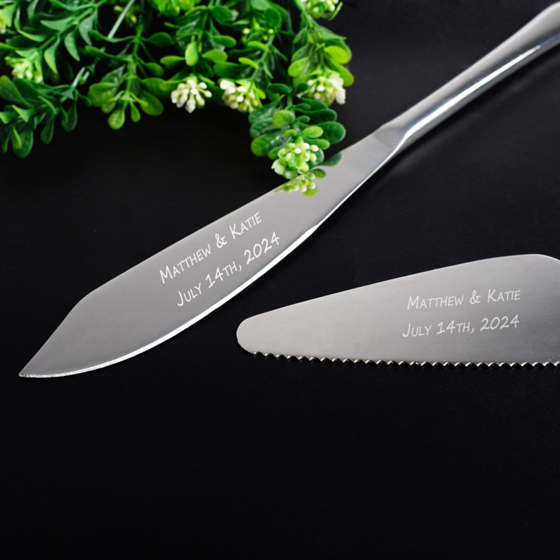 Wedding Cake Cutter Set Engraved Cake Knife Server Set, Wedding Custom Cake Serving Set, Wedding Gift for Couples image 5