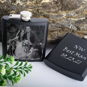 Stainless Steel Personalized Black Flask Engraved Photo, Gift For Dad image 5