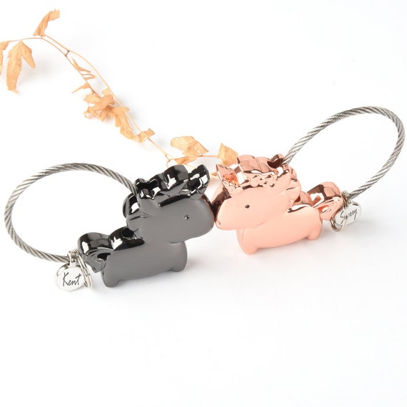 Personalized Unicorn Keychain, Magnetic Kissing Keyring, Anniversary Gift