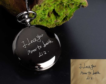Men Pocket Watch Engraved Photo Anniversary Personalized Gift Handwriting  Custom Pocket Watch Gift for Him
