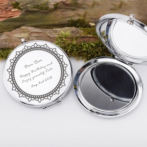 Espejo compacto de bolsillo personalizado - Regalo para mamá, regalo de cumpleaños para ella, regalo de aniversario para ella con fecha grabada