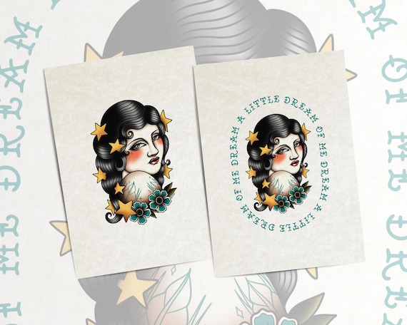 Lady Tattoo Art Print – Stars in Hair, American Traditional