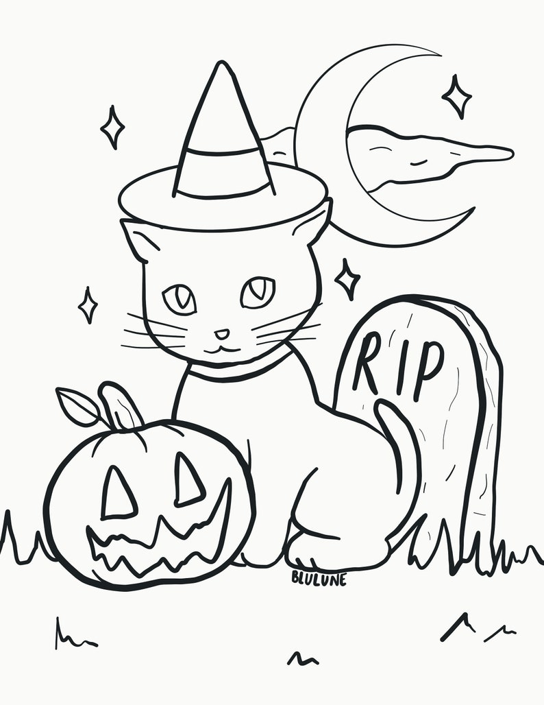 Download Lucky Cat Halloween Coloring Page Digital Download | Etsy