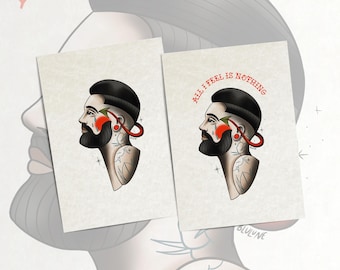 Impresión artística de tatuaje tradicional estadounidense - Hombre emo demonio