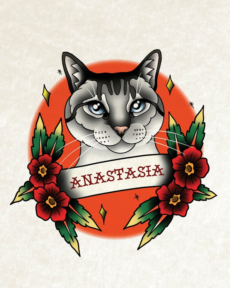 Haustierportrait, Tattoo-Stil neu, Haustierportrait vom Foto, Katzenportrait, Hundeportrait, Haustierportrait, Erinnerungsgeschenk, Weihnachtsgeschenk Bild 7