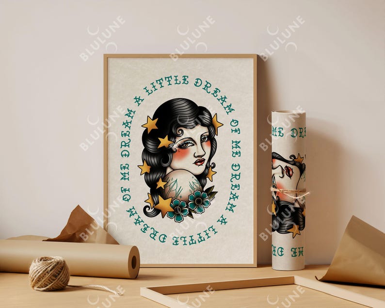 Lady Tattoo Art Print – Stars in Hair, American Traditional image 9