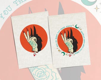 Impresión artística de marioneta de sombra con mano tatuada - Tradicional estadounidense