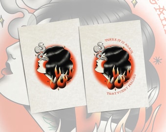 American Traditional Tattoo Art Print – Woman, Smoke & Fire