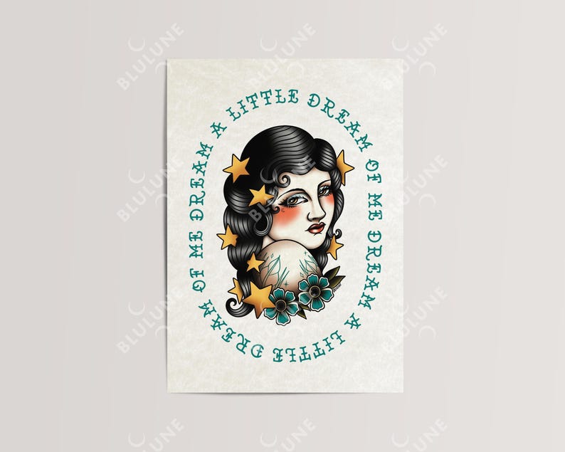 Lady Tattoo Art Print – Stars in Hair, American Traditional image 8