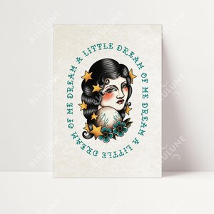 Lady Tattoo Art Print – Stars in Hair, American Traditional image 7