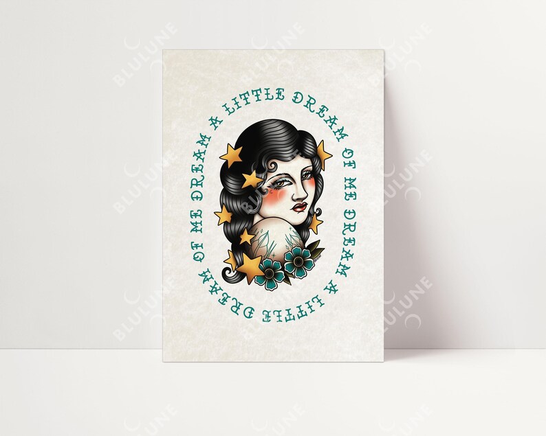 Lady Tattoo Art Print – Stars in Hair, American Traditional image 7