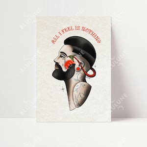 All I Feel is Nothing - Tattoo Art, Tattoo Style Poster, Edgy Home Decor, Unique Hand Drawn Art, Instant Download