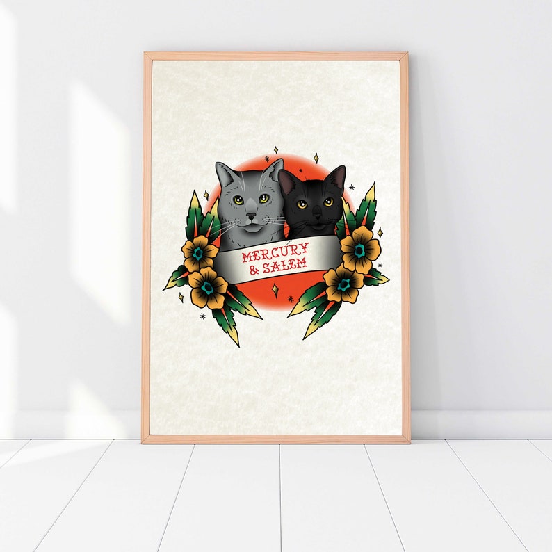 Haustierportrait, Tattoo-Stil neu, Haustierportrait vom Foto, Katzenportrait, Hundeportrait, Haustierportrait, Erinnerungsgeschenk, Weihnachtsgeschenk Bild 4