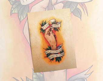 Impresión artística de tatuaje tradicional estadounidense: Mano sosteniendo una cerilla