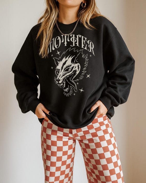 Mother Wolf Crewneck Sweatshirt – Tattoo Style Graphic, Edgy Mom Apparel