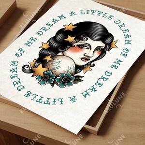 Lady Tattoo Art Print – Stars in Hair, American Traditional image 11