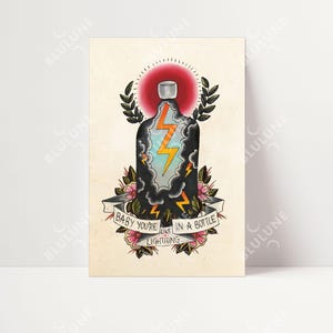 Electric Love - Tattoo Art, Tattoo Style Poster, Edgy Home Decor, Unique Hand Drawn Art, Instant Download