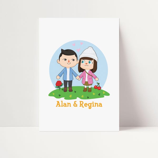 Retrato de pareja de Animal Crossing: Ilustración personalizada de aldeano