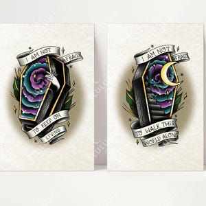 Famous Last Words - Set of 2 Prints - Tattoo Art, Tattoo Style Poster, Edgy Home Decor, Unique Hand Drawn Art, Instant Download
