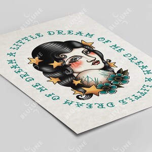 Lady Tattoo Art Print – Stars in Hair, American Traditional image 10
