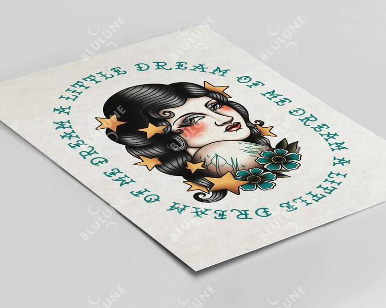 Lady Tattoo Art Print – Stars in Hair, American Traditional image 10