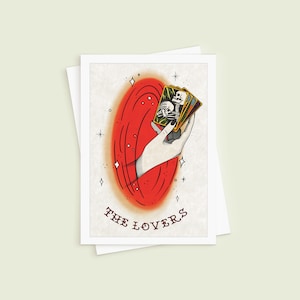 Tarotwenskaart - de geliefden, tarotkaart illustratie 5 x 7 wenskaart - liefde, eeuwig, romantisch, paren, jubileum