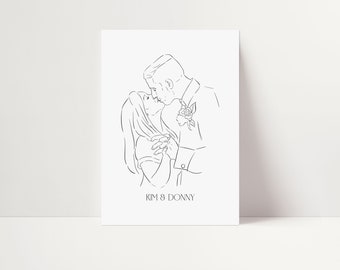 Portrait from Photo, Line Art Minimalist Family Portrait, Gift for Couples, Wedding Gift, Engagement Gift, Christmas Gift, Romantic Gift