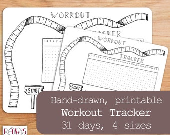 Printable Workout Tracker, 31 Days, Planner Inserts, Fitness Planner, Workout Planner, Workout Journal, Bullet Journal, Habit Tracker