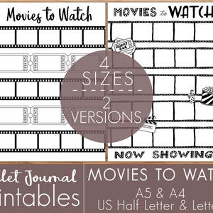 Movies to Watch Printable Chart, Movie Night Planner (Digital Download)