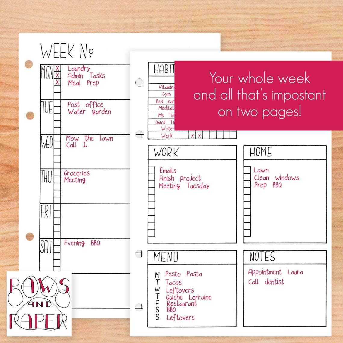 Printable weekly planner 2 pages weekly schedule printable etsy