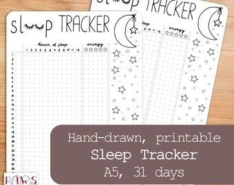 Printable sleep tracker for 31 days. Undated insert for your Bullet Journal, planner, or sleep journal.