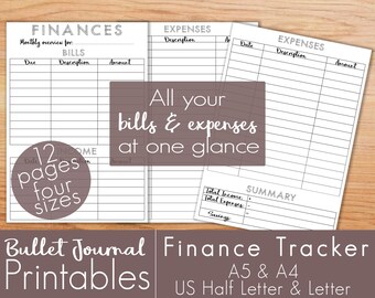 Finance Planner Printable, Finance Tracker, Bills Tracker, Expenses Printable, Bullet Journal, Printable Planner, Bills Organizer, Budget