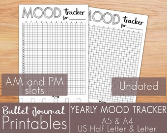 Yearly Mood Tracker, vertical, undated, AM and PM mood tracker, morning and evening mood tracker, bullet journal printable, planner